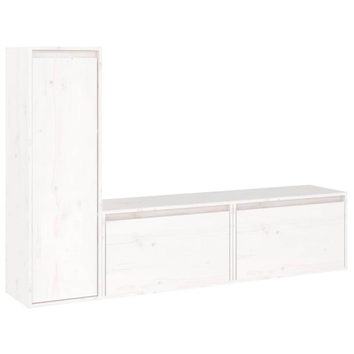 Muebles para TV 3 piezas madera maciza de pino blanco