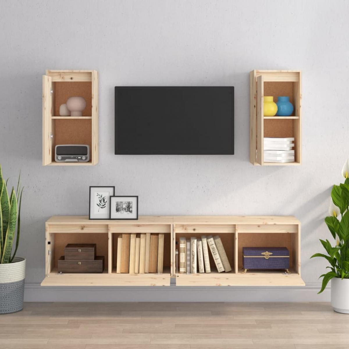 Muebles para TV 4 piezas madera maciza de pino