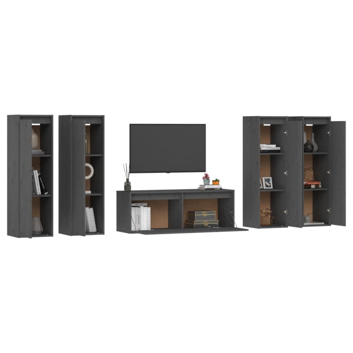 Muebles para TV 5 piezas madera maciza de pino gris