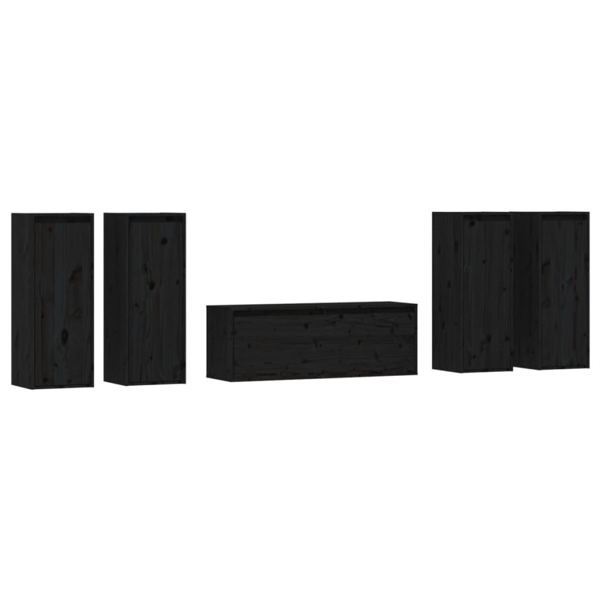 Muebles para TV 5 piezas madera maciza de pino negro