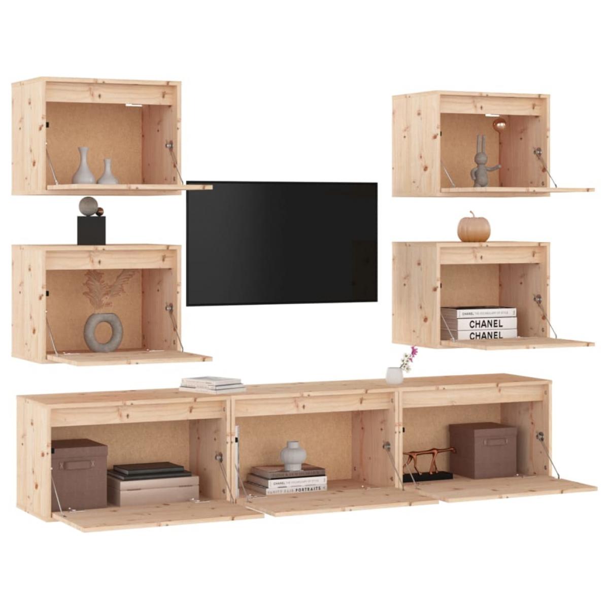 Muebles para TV 7 piezas madera maciza de pino