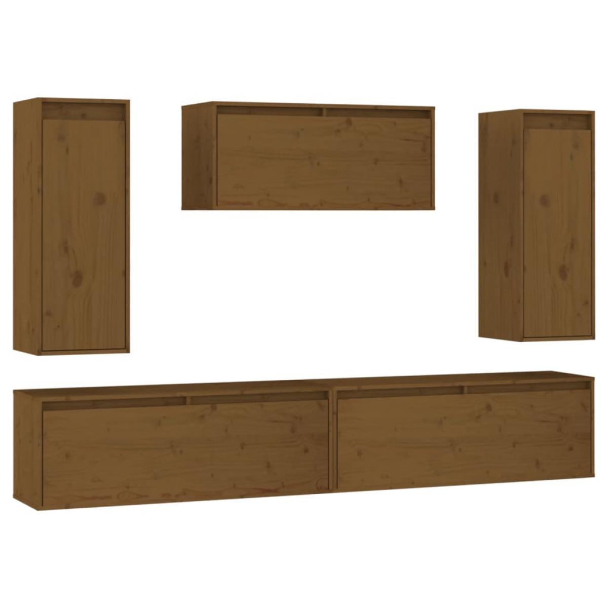 Muebles para TV 5 piezas madera maciza de pino marrón miel