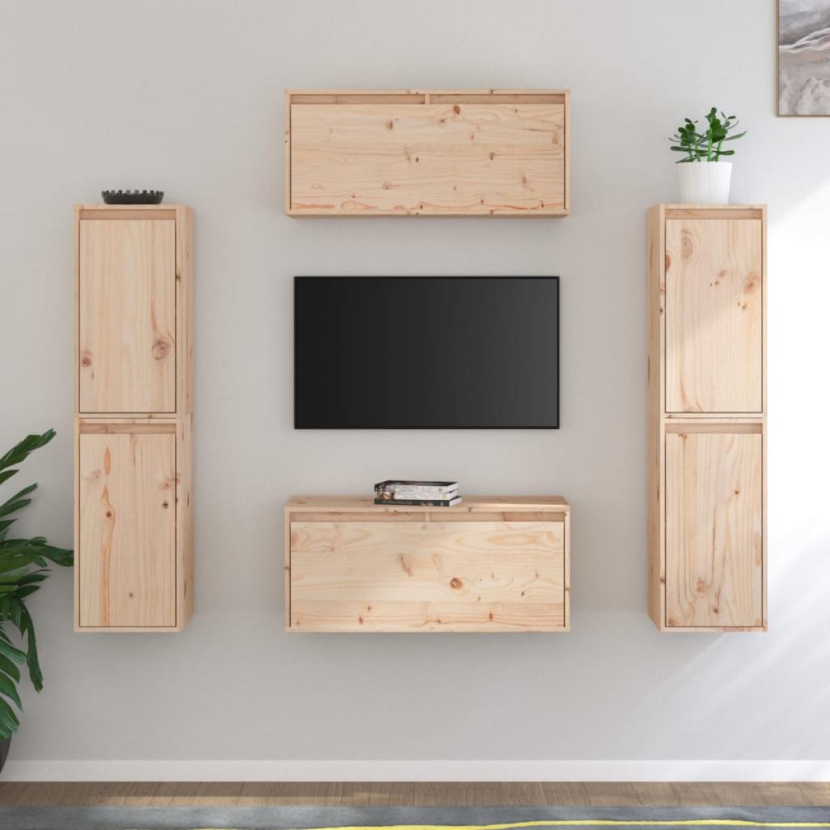 Muebles para TV 6 piezas madera maciza de pino