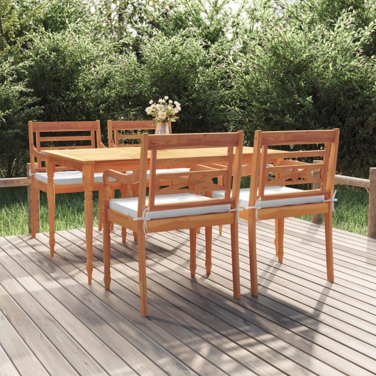 Juego comedor de jardín 5 pzas y cojines madera maciza de teca