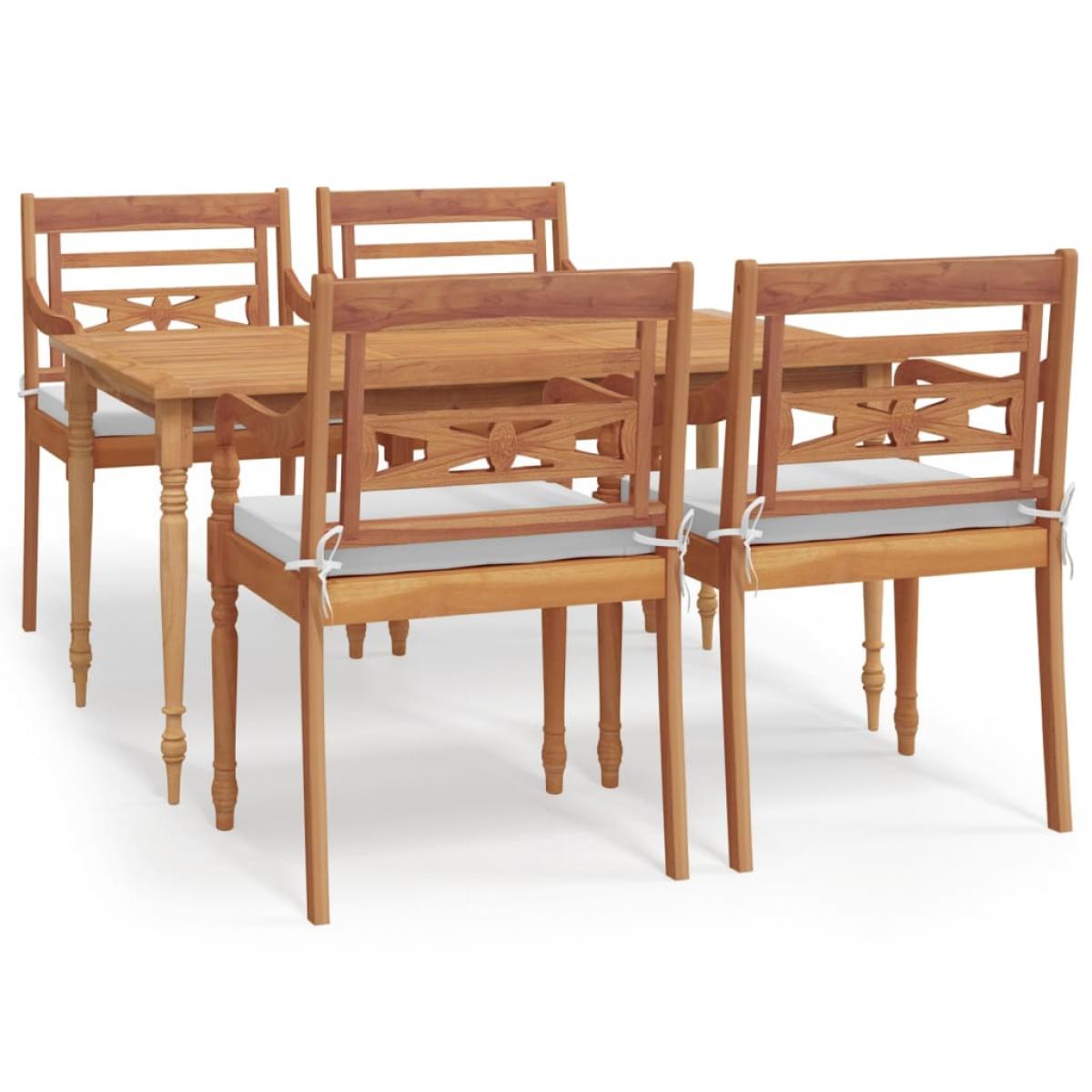 Juego comedor de jardín 5 pzas y cojines madera maciza de teca