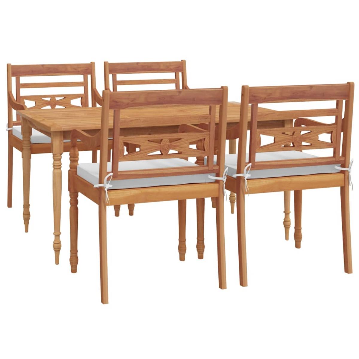 Juego comedor de jardín 5 pzas y cojines madera maciza de teca