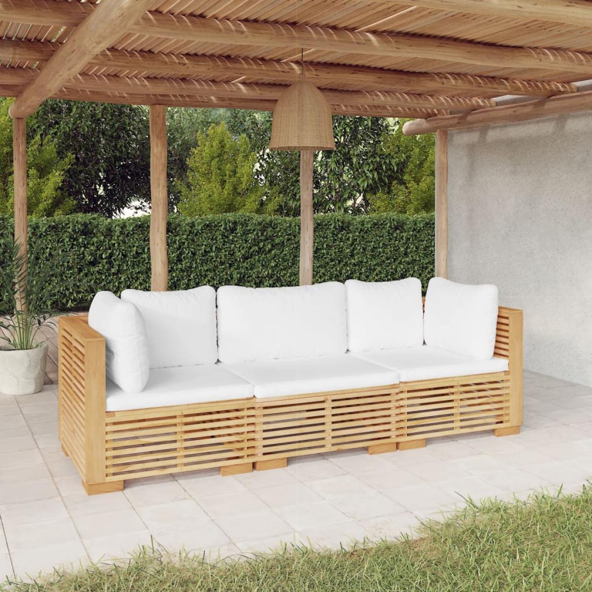 Juego muebles de jardín 3 piezas y cojines madera maciza teca