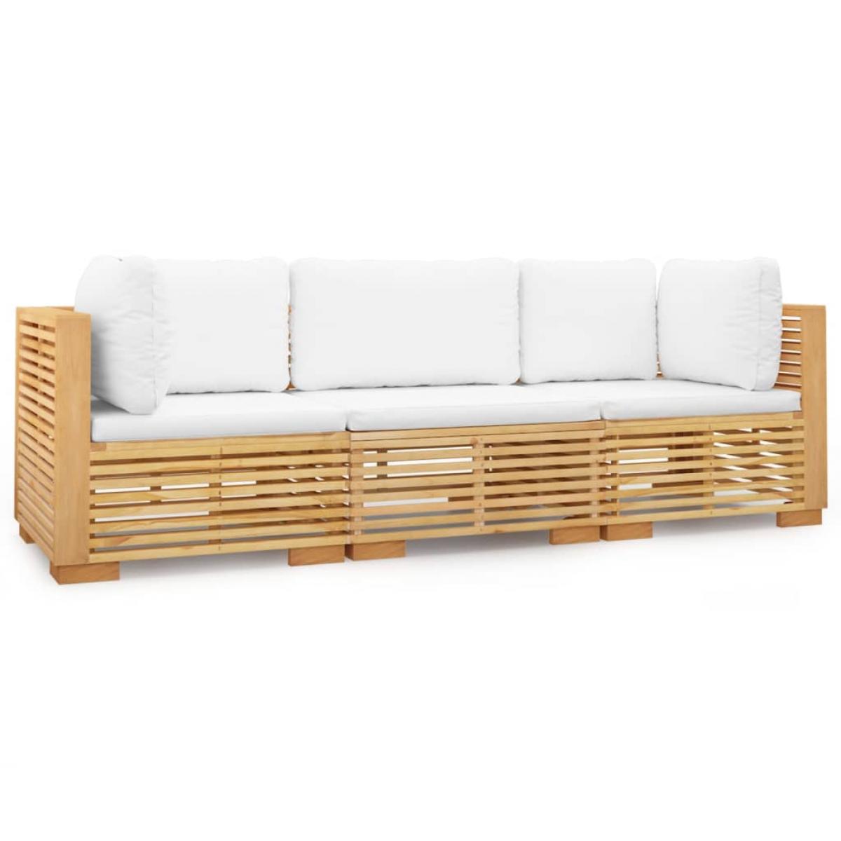 Juego muebles de jardín 3 piezas y cojines madera maciza teca