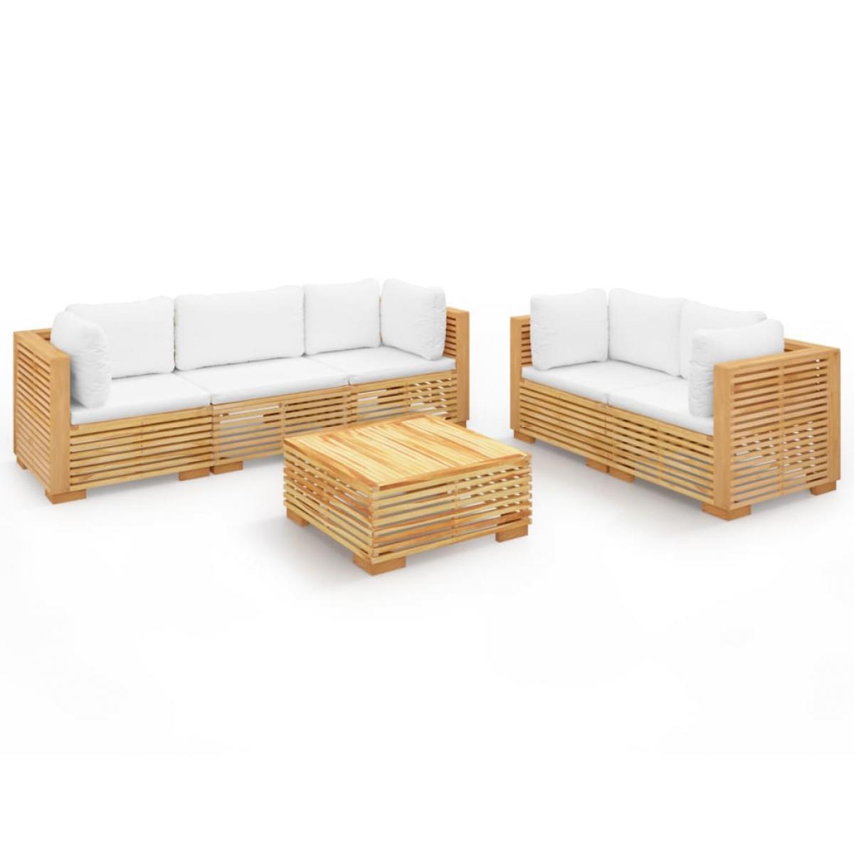 Juego muebles de jardín 6 piezas y cojines madera maciza teca