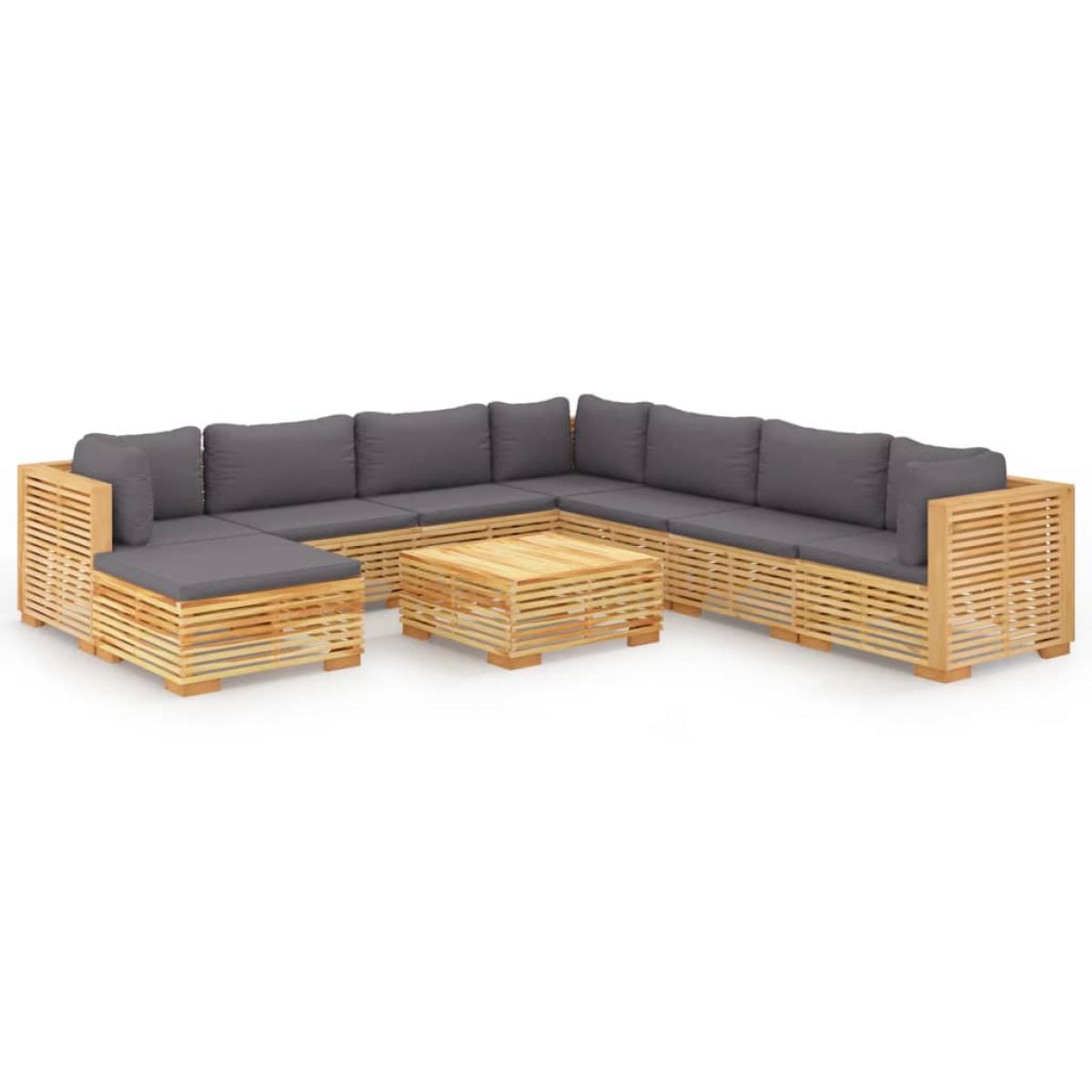 Juego muebles de jardín 9 piezas y cojines madera maciza teca