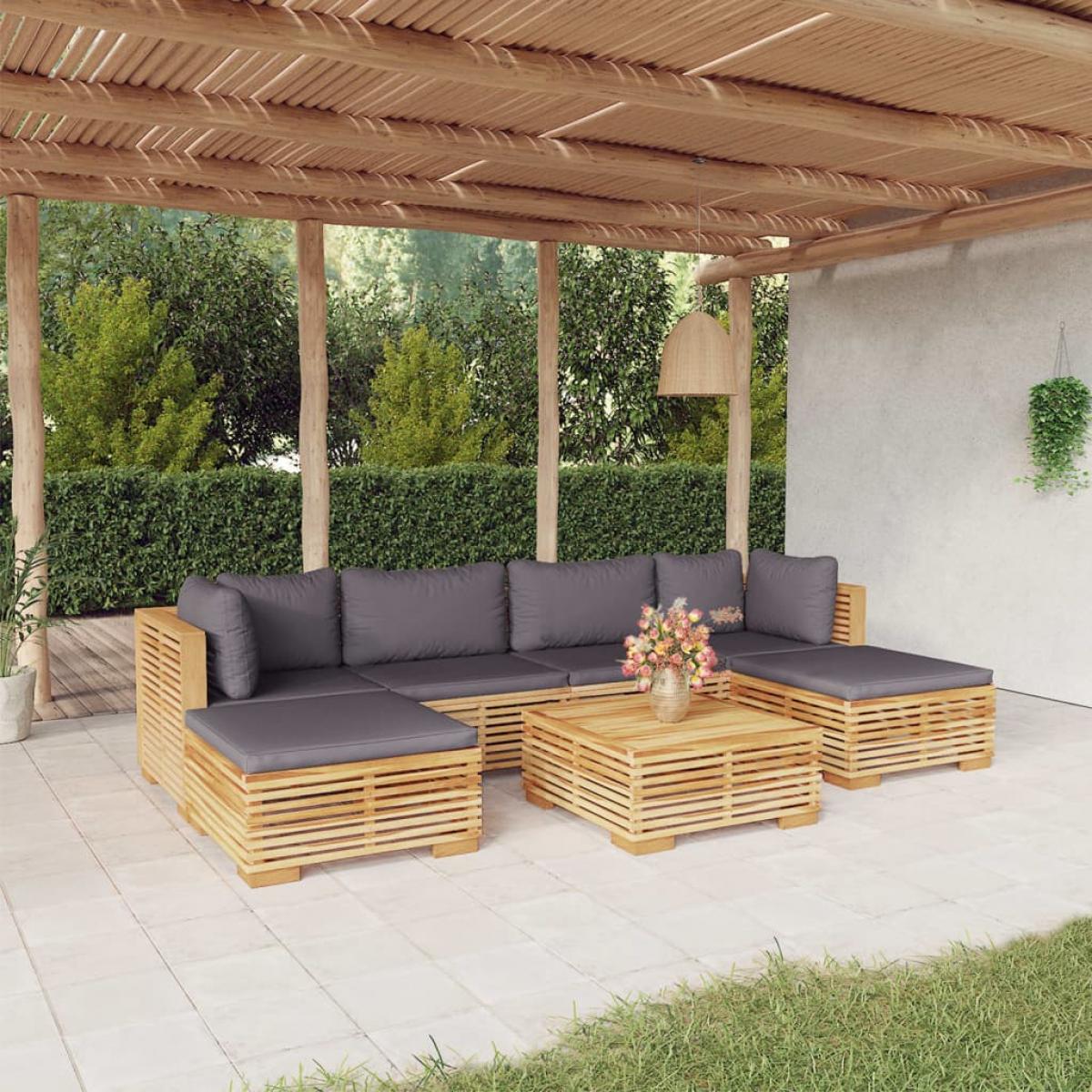 Juego muebles de jardín 7 piezas y cojines madera maciza teca