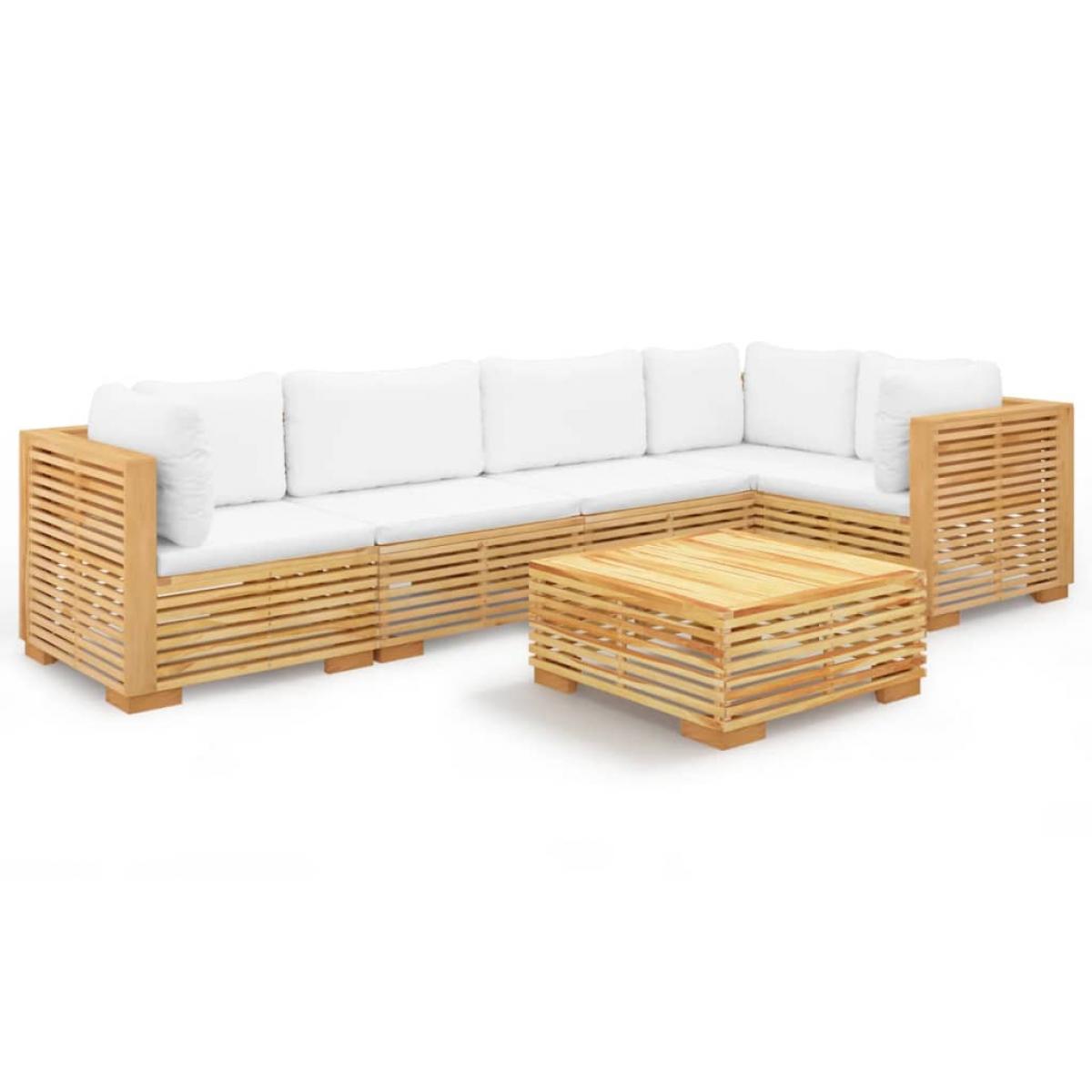 Juego muebles de jardín 6 piezas y cojines madera maciza teca