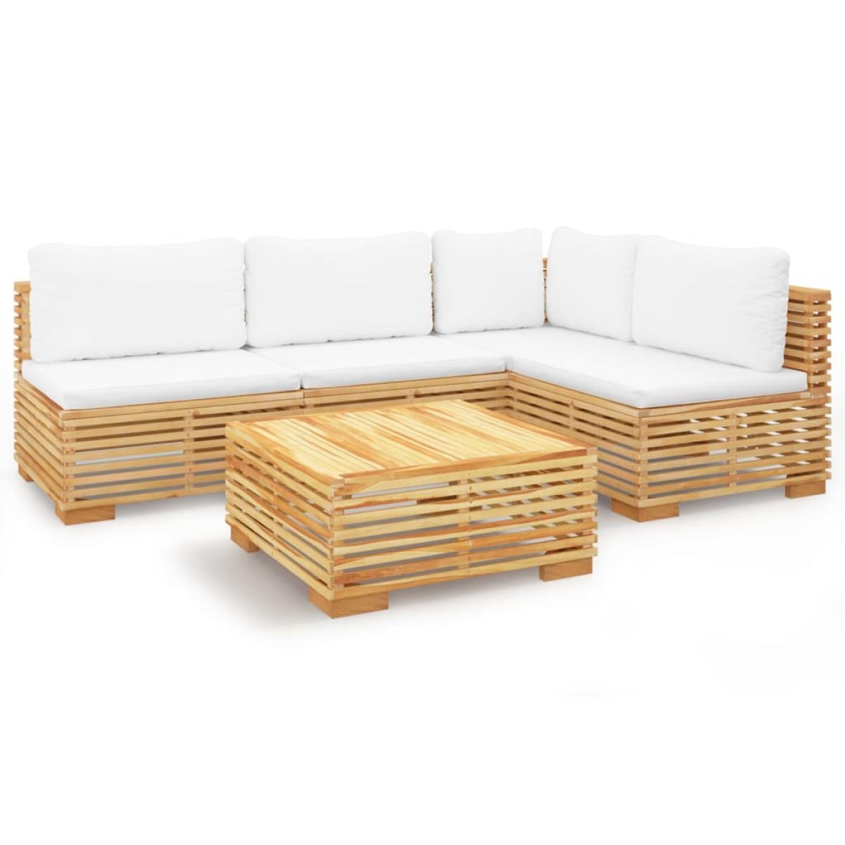 Juego muebles de jardín 5 piezas y cojines madera maciza teca