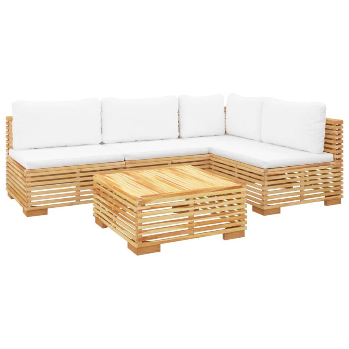 Juego muebles de jardín 5 piezas y cojines madera maciza teca