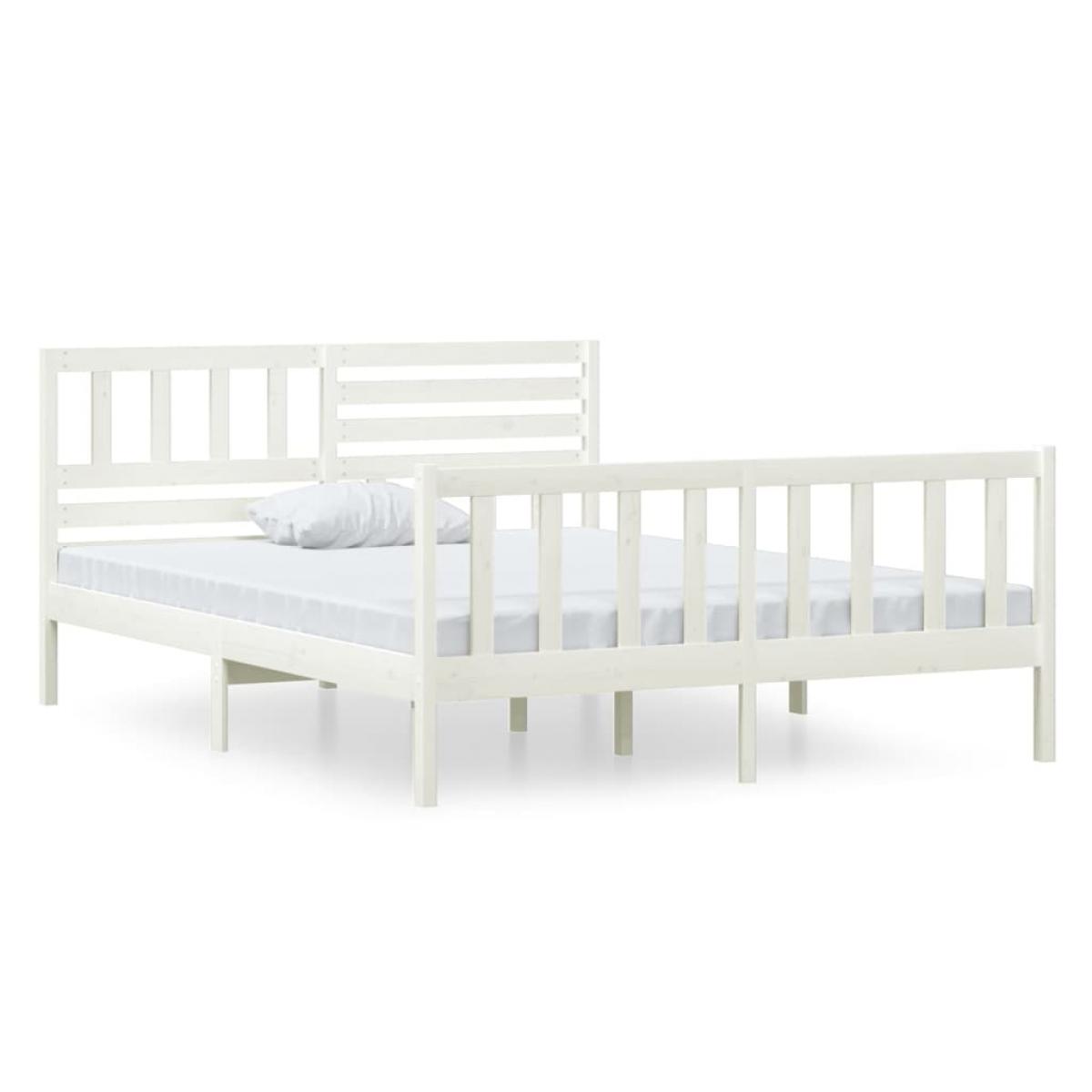 Estructura cama doble pequeña madera maciza blanco 120x190 cm
