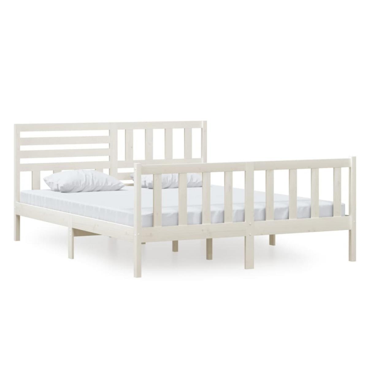 Estructura de cama de madera maciza blanca 160x200 cm
