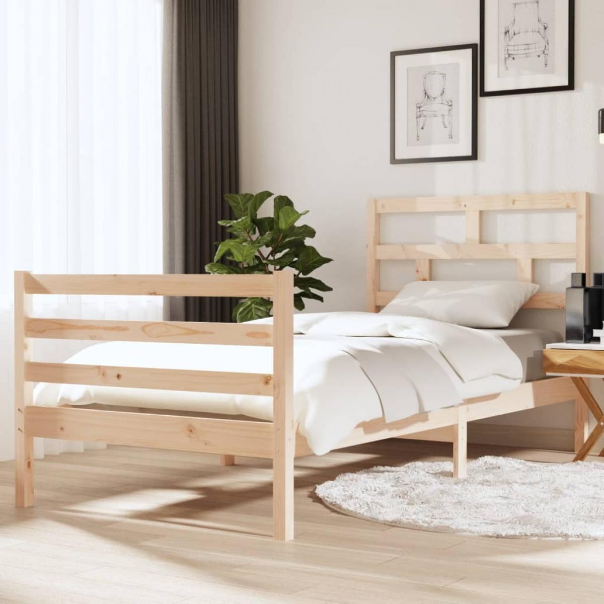 Estructura de cama individual de madera maciza 90x190 cm