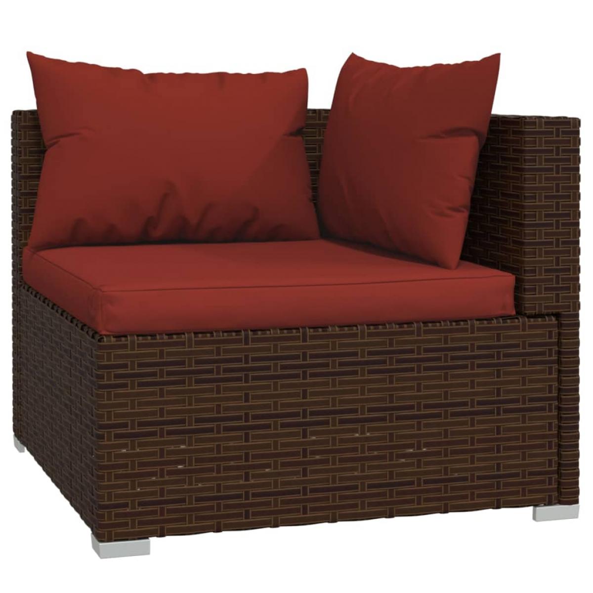Set sofás de jardín 5 piezas y cojines ratán sintético marrón