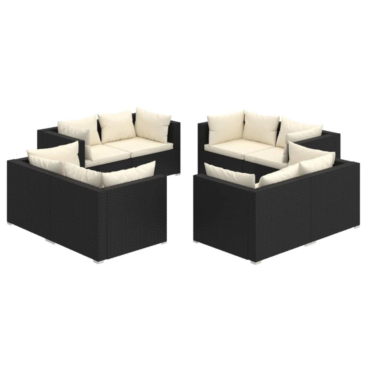 Set de muebles de jardín 8 pzas y cojines ratán sintético negro