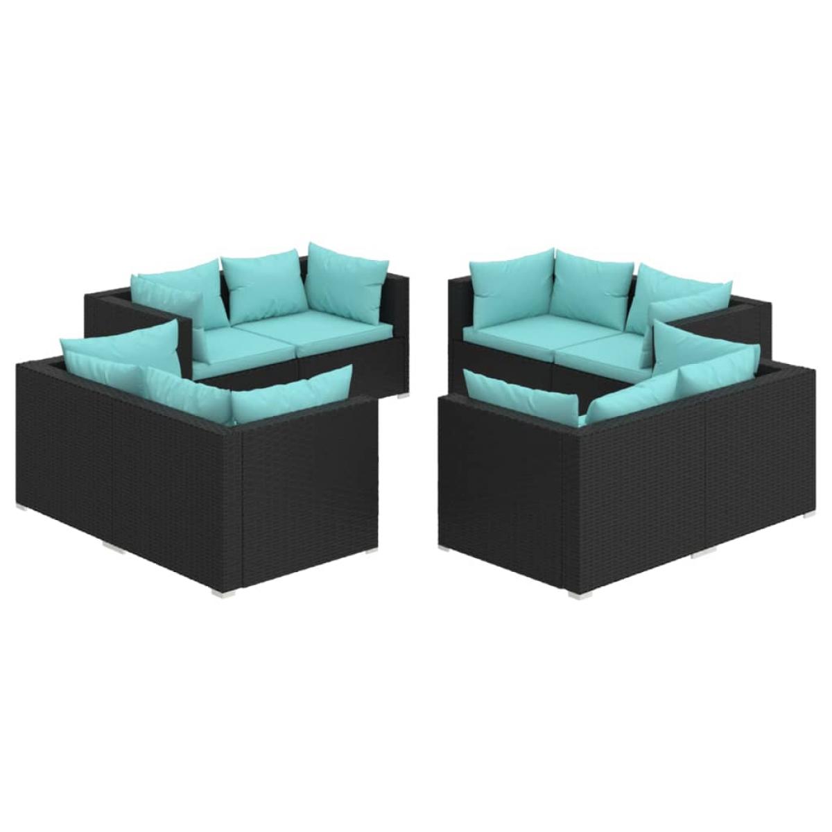 Set de muebles de jardín 8 pzas y cojines ratán sintético negro