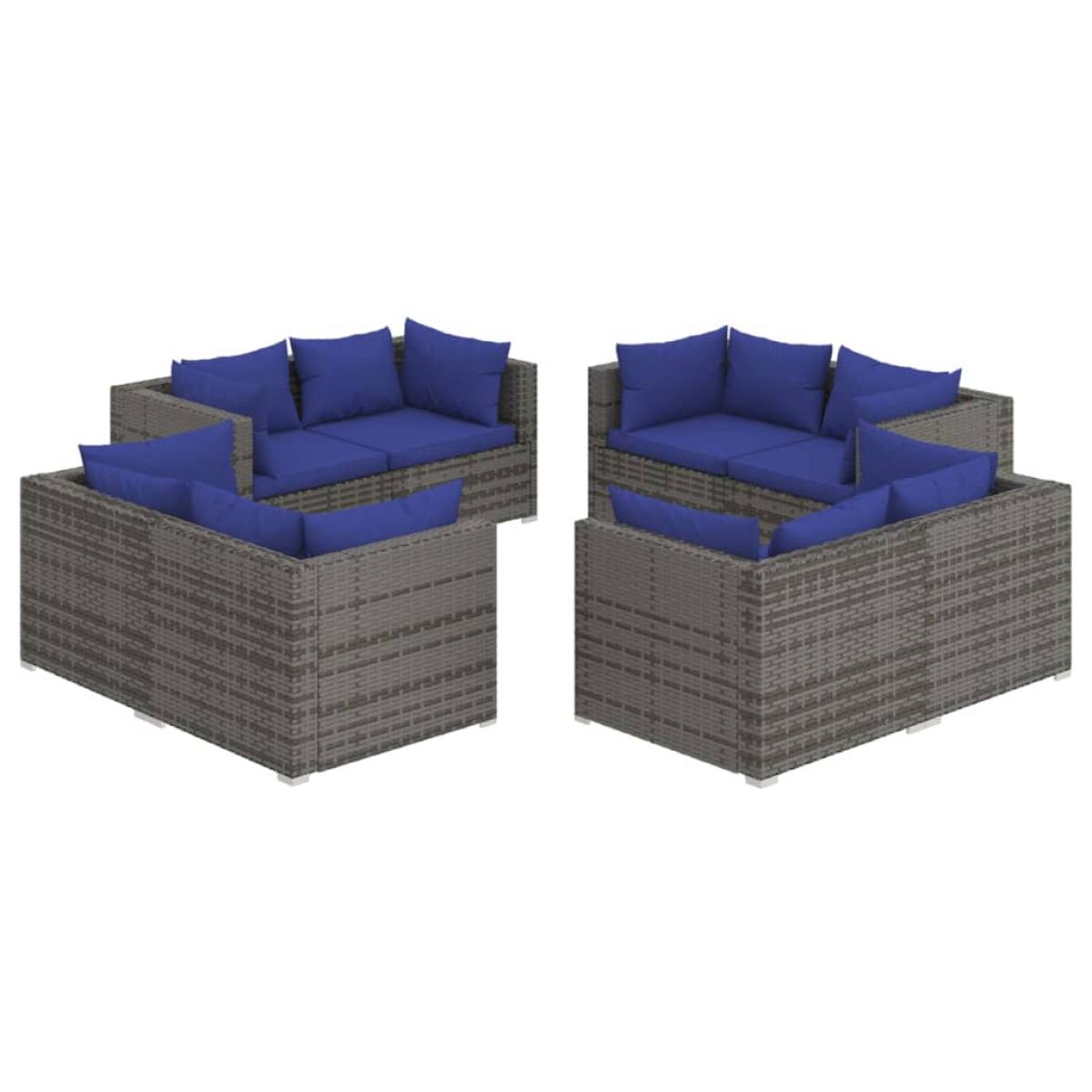 Set de sofás de jardín 8 piezas y cojines ratán sintético gris