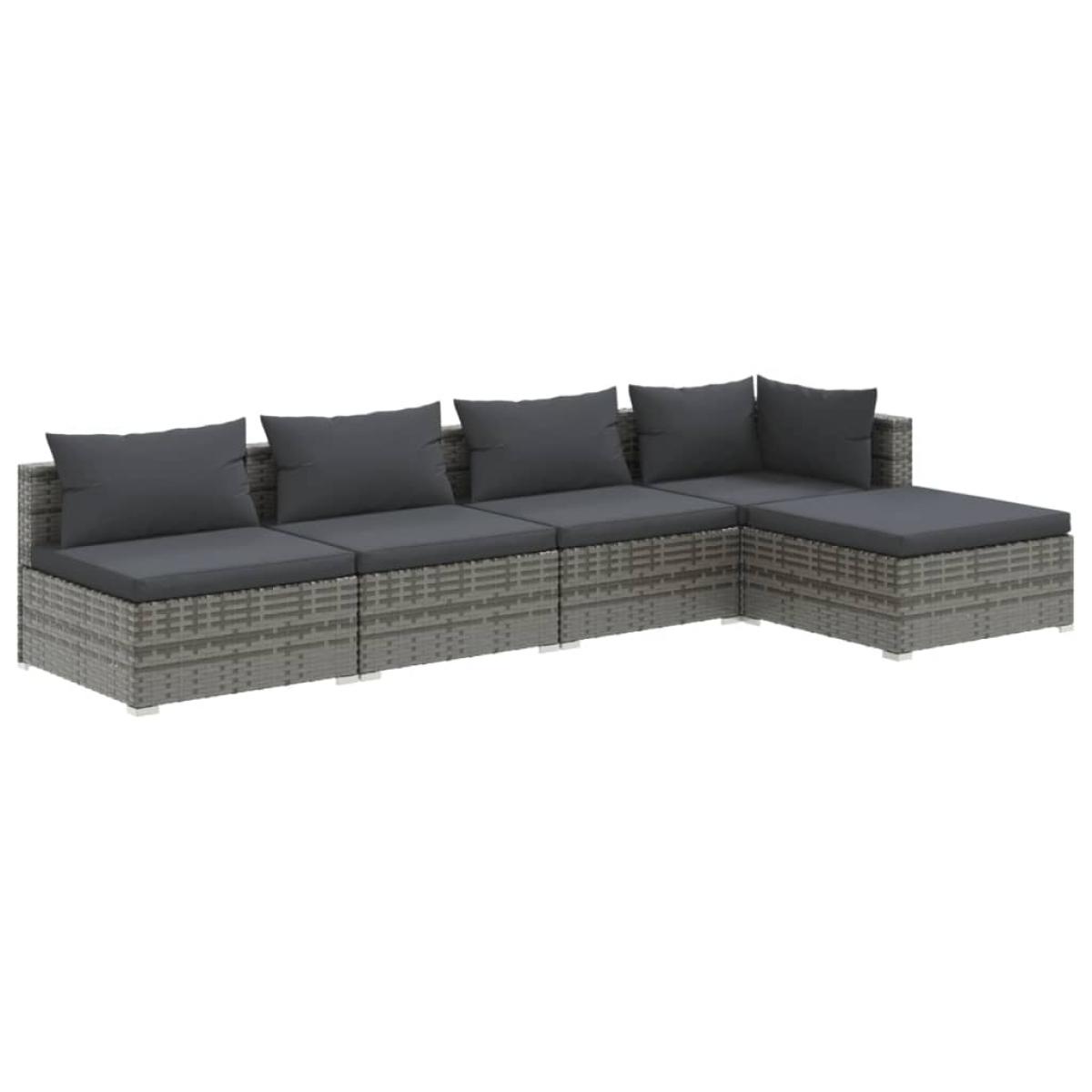 Set de muebles de jardín 5 pzas y cojines ratán sintético gris