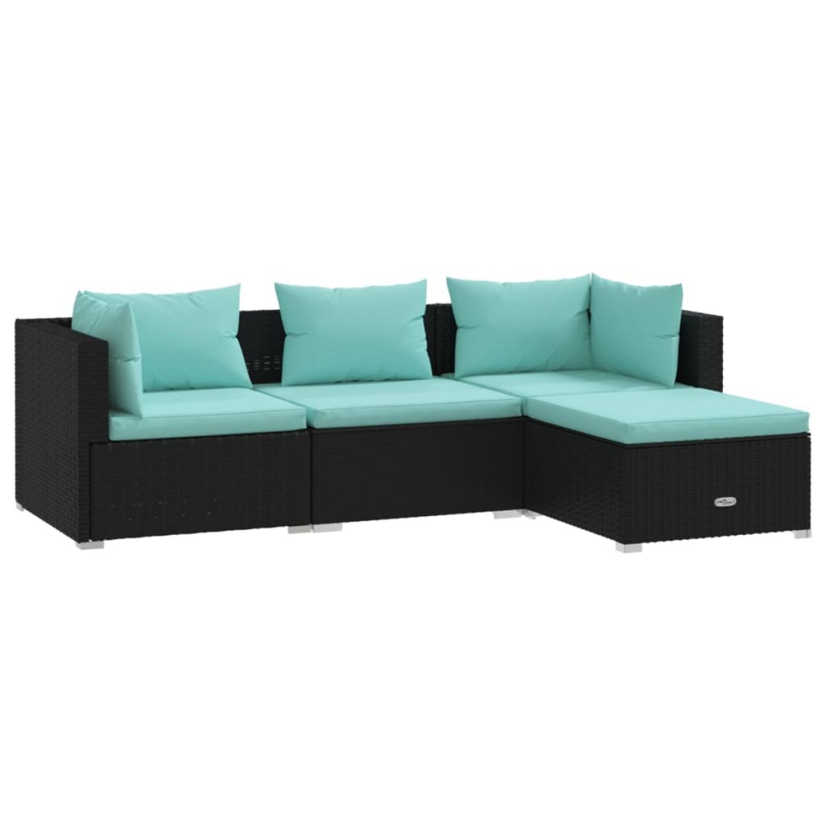 Set de muebles de jardín 4 pzas y cojines ratán sintético negro
