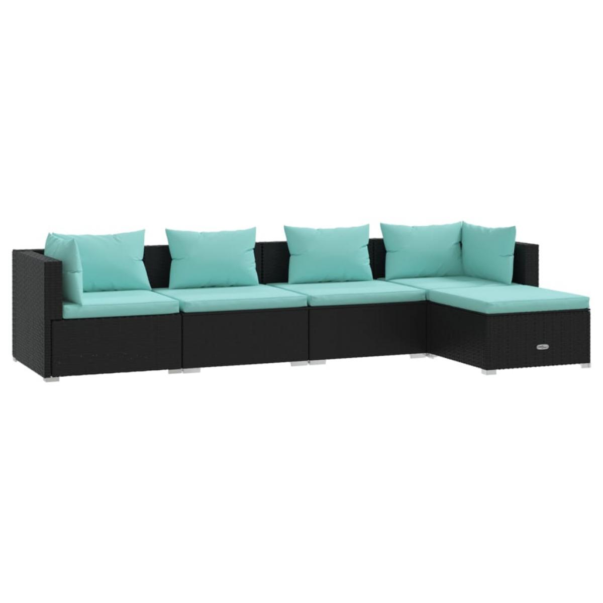 Set de muebles de jardín 5 pzas y cojines ratán sintético negro