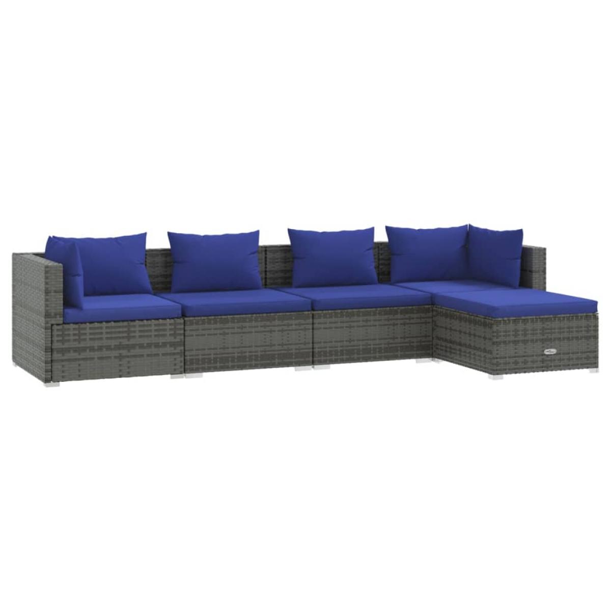 Set de sofás de jardín 5 piezas y cojines ratán sintético gris