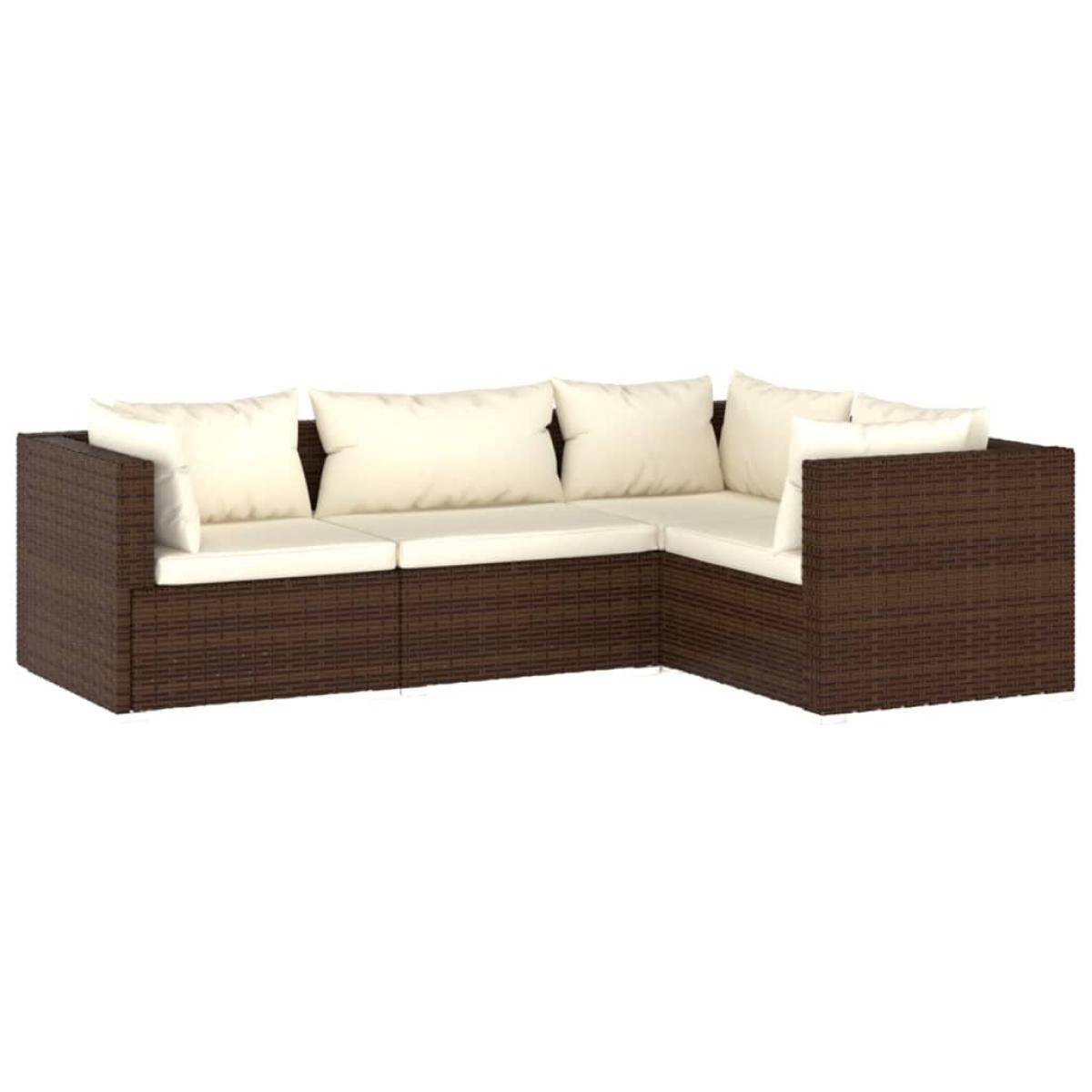 Set muebles de jardín 4 piezas y cojines ratán sintético marrón