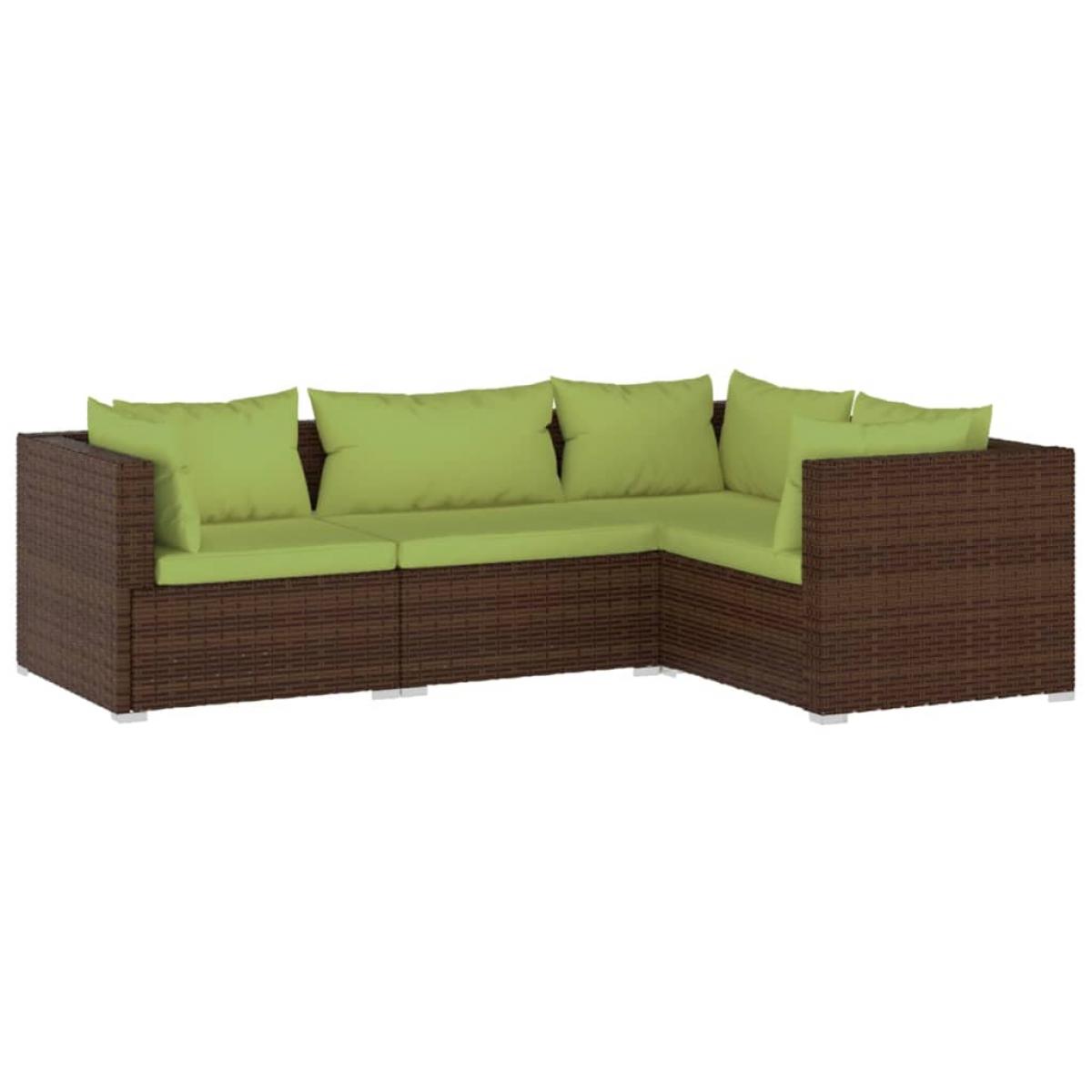 Set muebles de jardín 4 piezas y cojines ratán sintético marrón