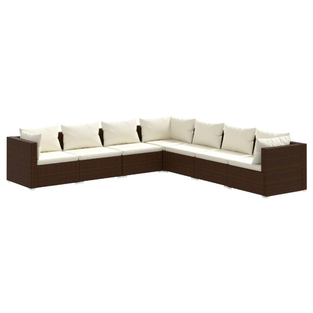 Set muebles de jardín 7 piezas y cojines ratán sintético marrón