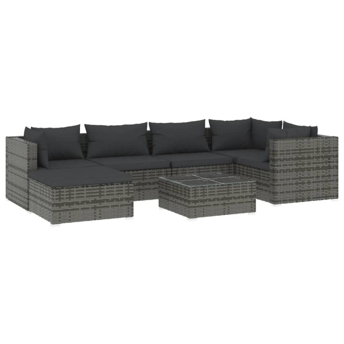 Set de muebles de jardín 7 pzas y cojines ratán sintético gris