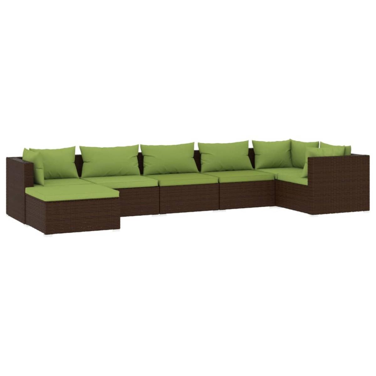 Set muebles de jardín 7 piezas y cojines ratán sintético marrón