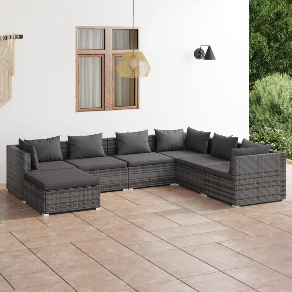 Set de muebles de jardín 7 pzas y cojines ratán sintético gris