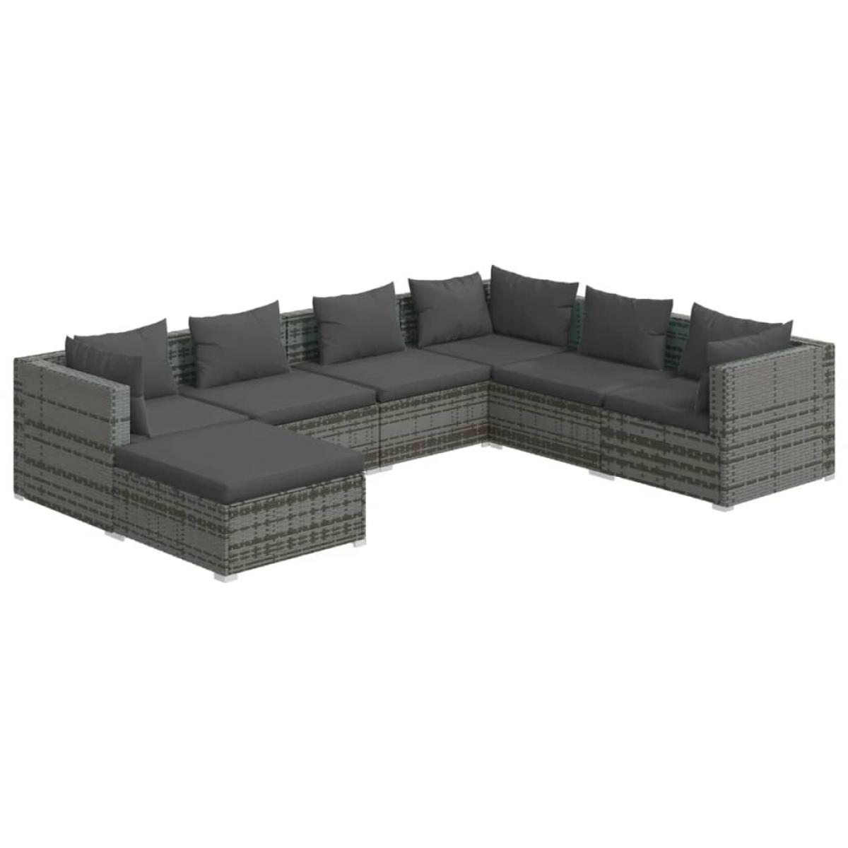 Set de muebles de jardín 7 pzas y cojines ratán sintético gris