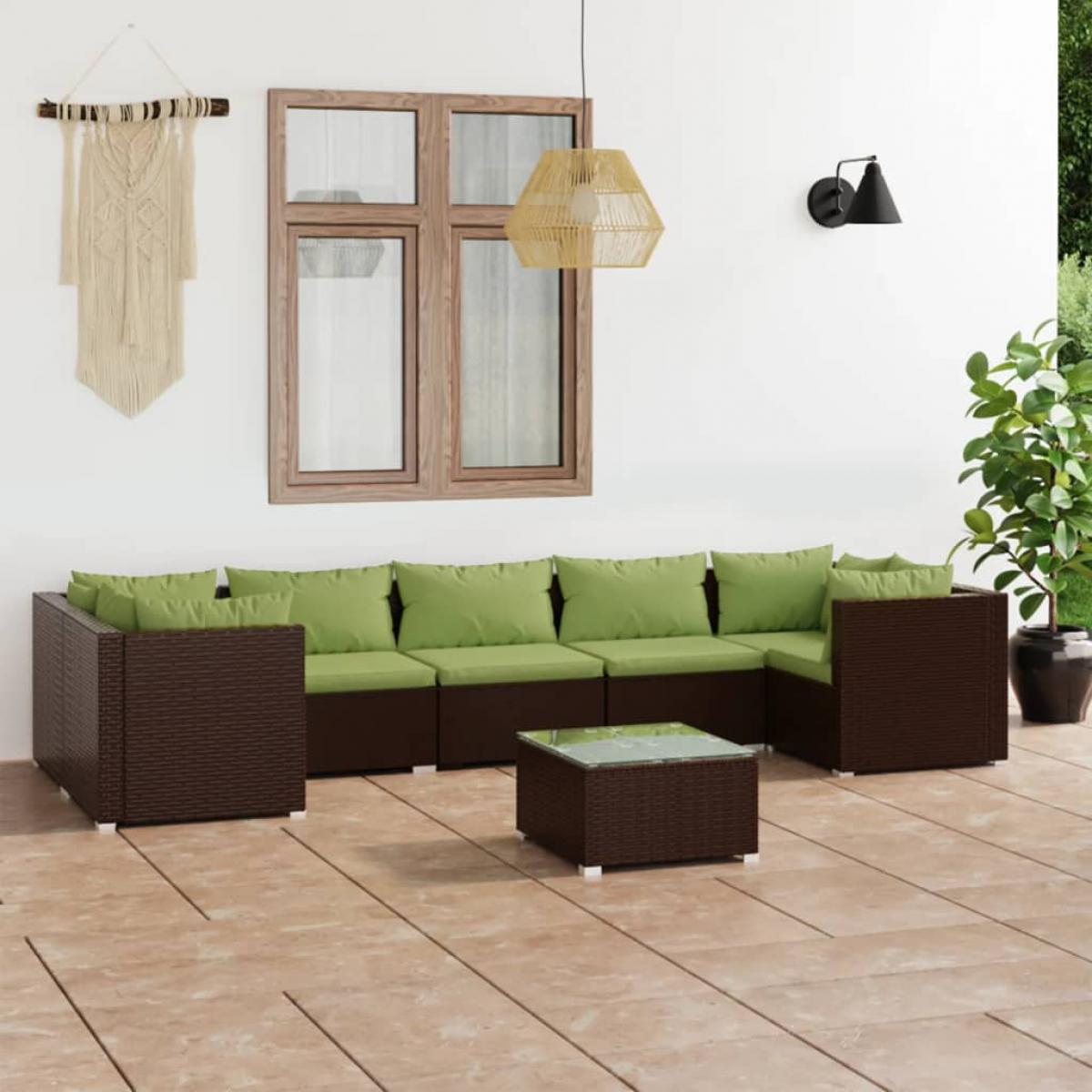 Set sofás de jardín 8 piezas y cojines ratán sintético marrón