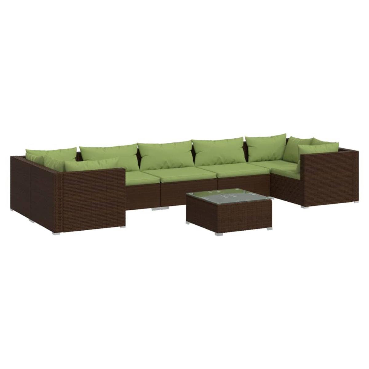 Set sofás de jardín 8 piezas y cojines ratán sintético marrón