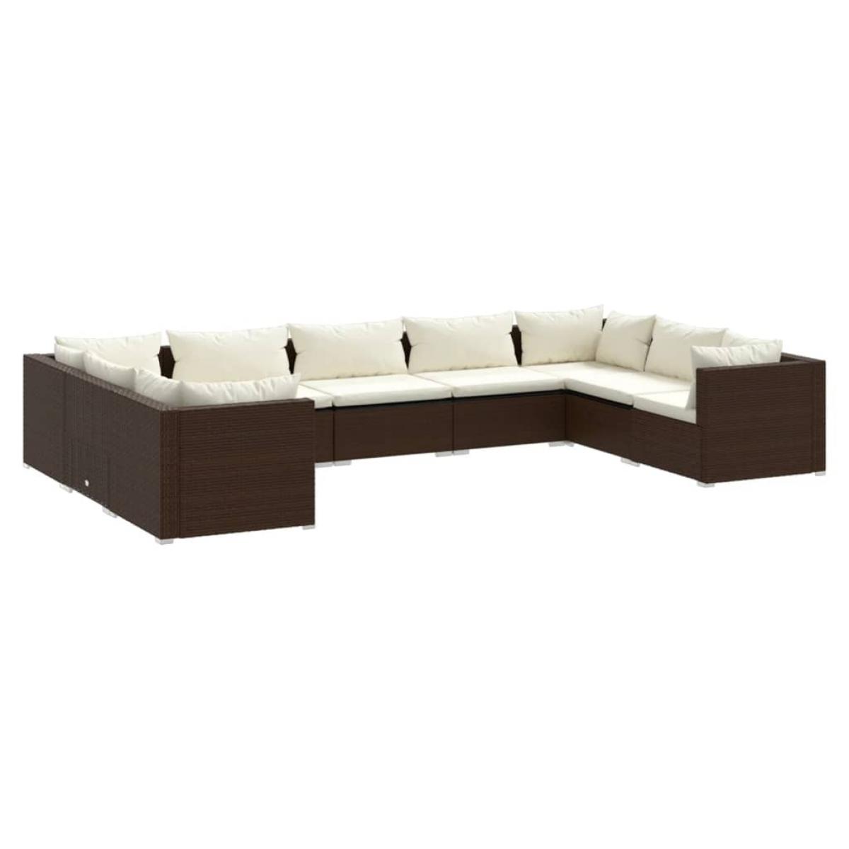 Set muebles de jardín 9 piezas y cojines ratán sintético marrón