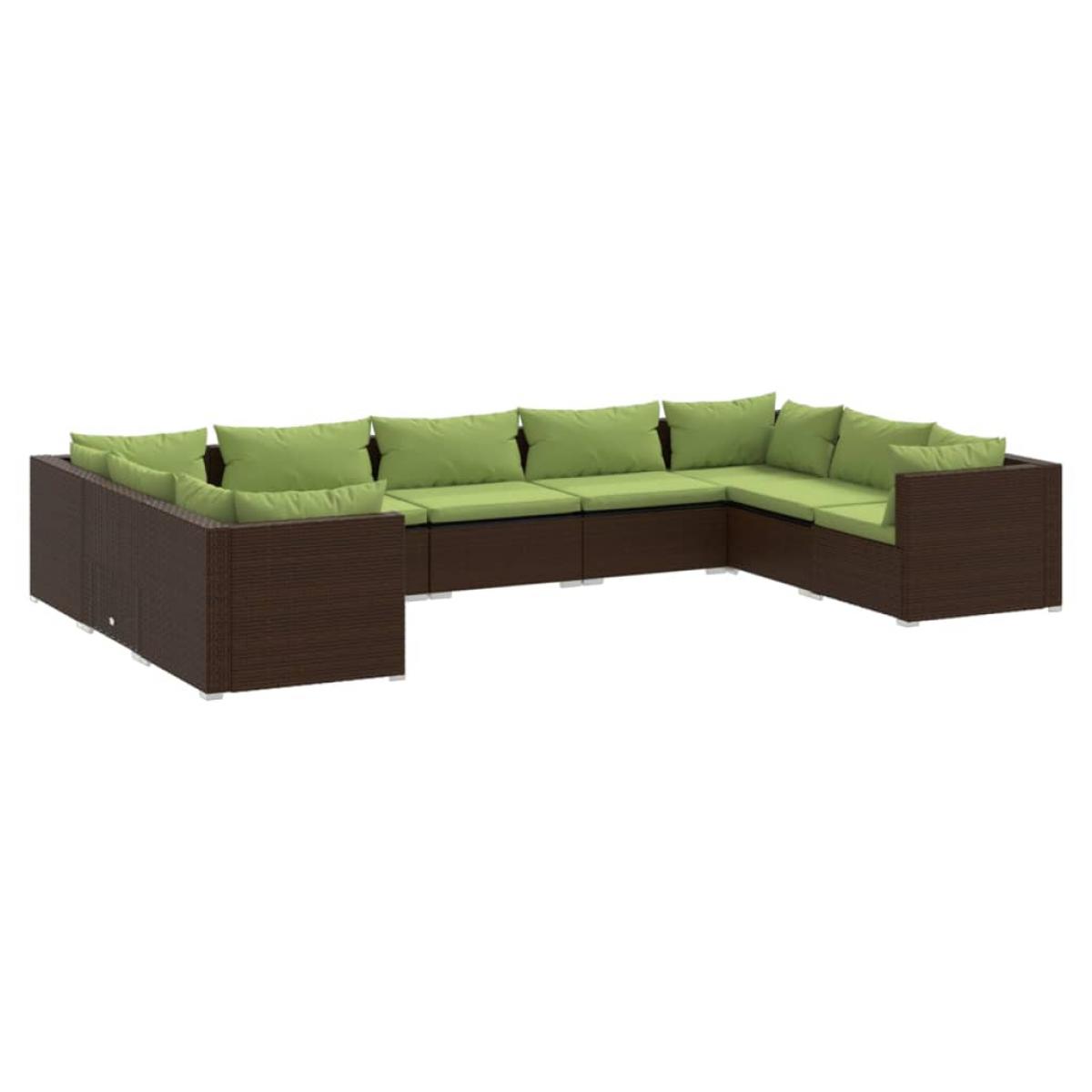 Set muebles de jardín 9 piezas y cojines ratán sintético marrón