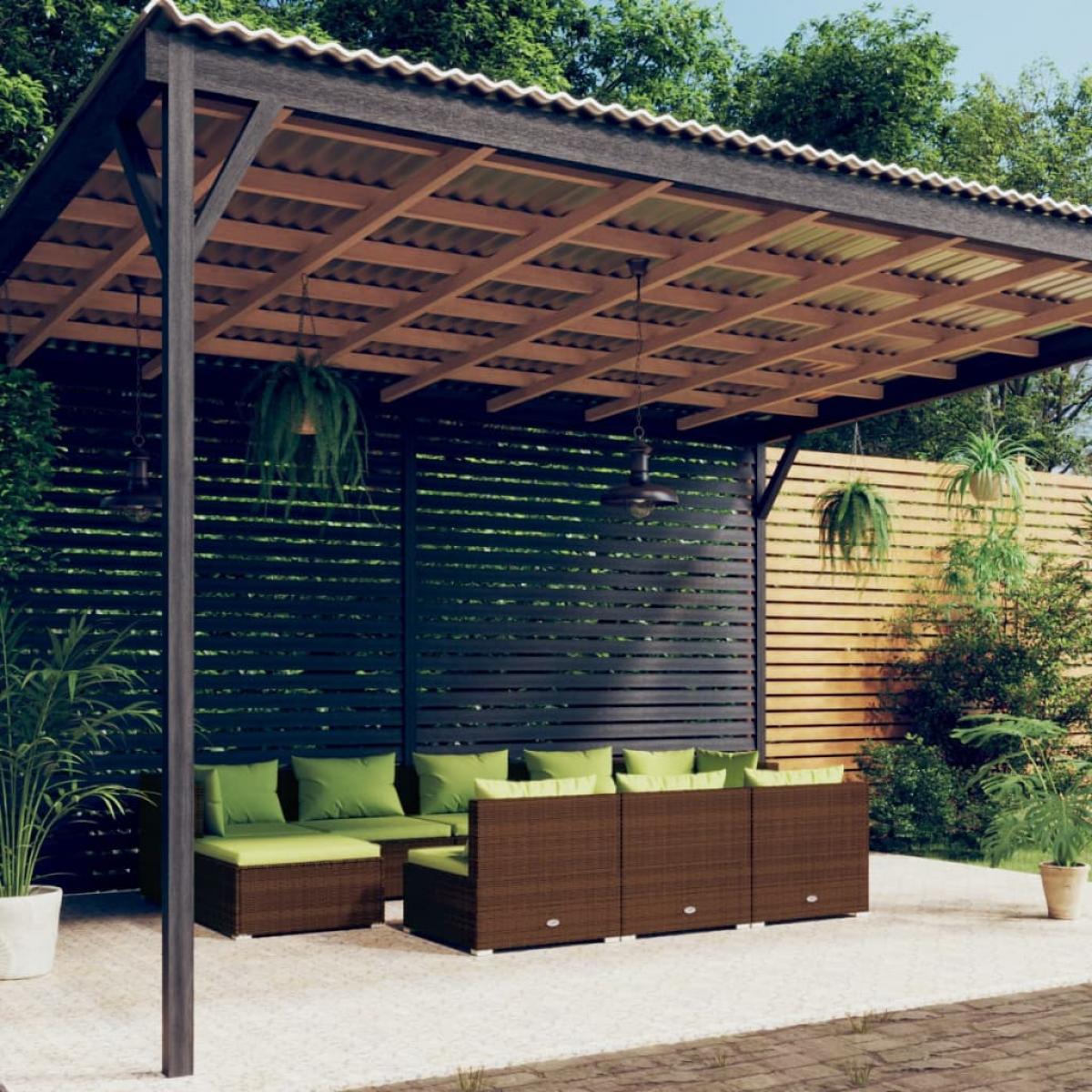 Set muebles de jardín 10 pzas y cojines ratán sintético marrón