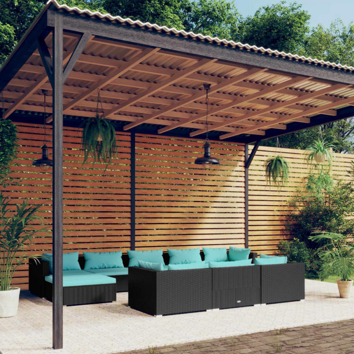 Set de muebles de jardín 10 pzas cojines ratán sintético negro
