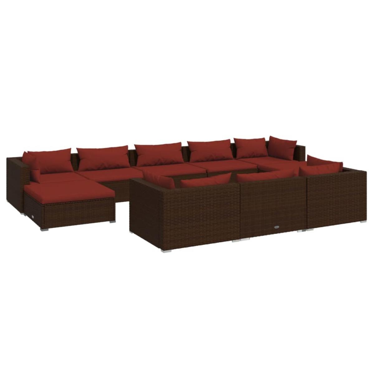Set muebles de jardín 10 pzas y cojines ratán sintético marrón