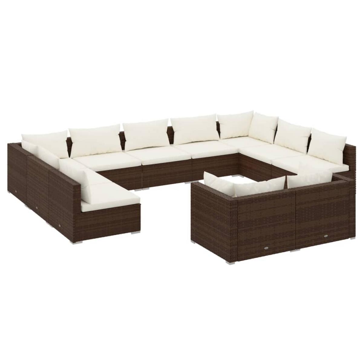 Set muebles de jardín 11 pzas y cojines ratán sintético marrón