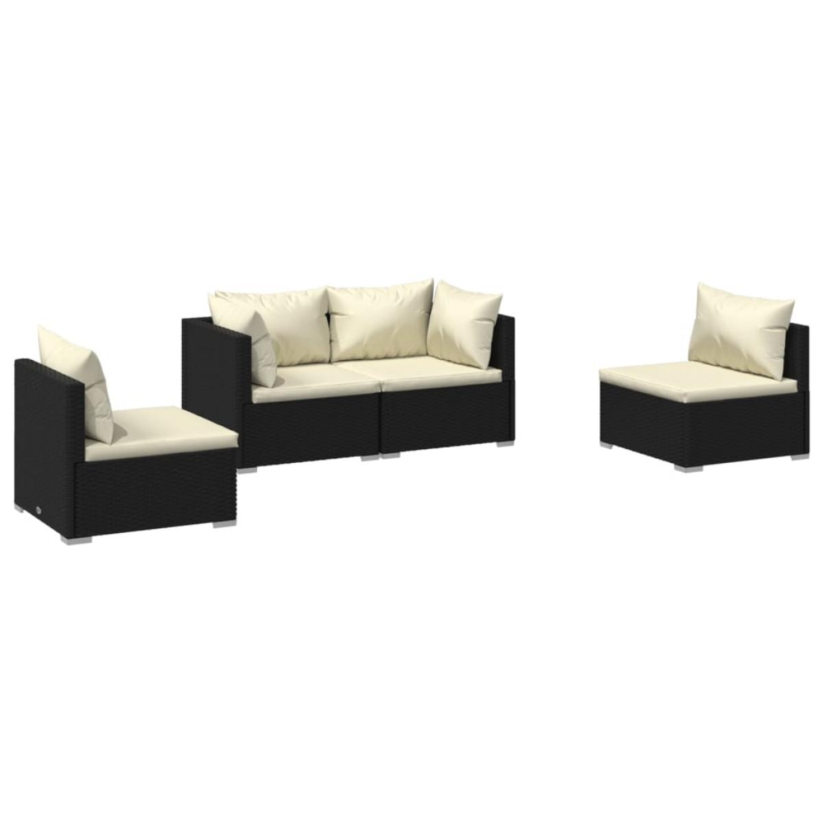 Set de muebles de jardín 4 pzas y cojines ratán sintético negro