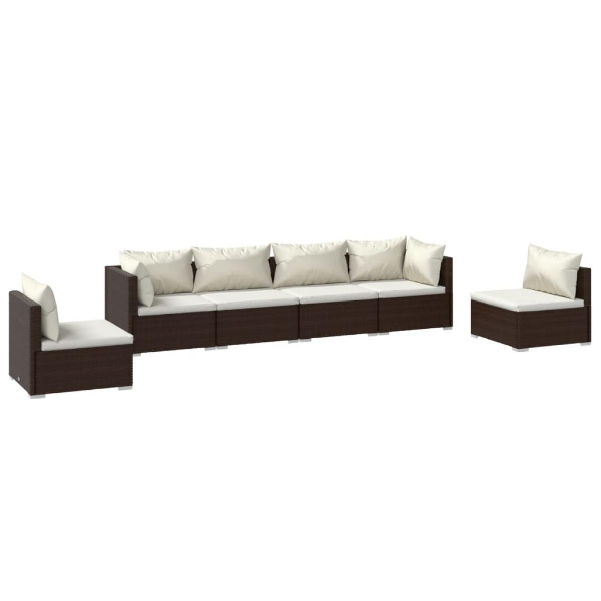 Set muebles de jardín 6 piezas y cojines ratán sintético marrón