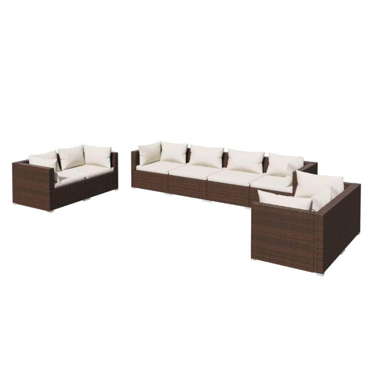 Set muebles de jardín 8 piezas y cojines ratán sintético marrón