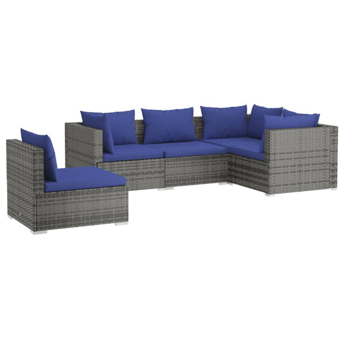 Set de sofás de jardín 5 piezas y cojines ratán sintético gris