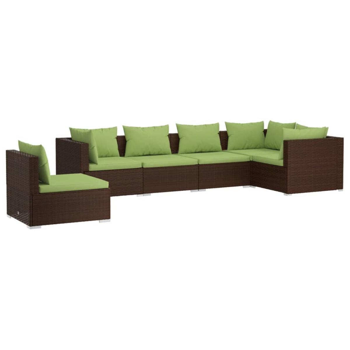 Set muebles de jardín 6 piezas y cojines ratán sintético marrón