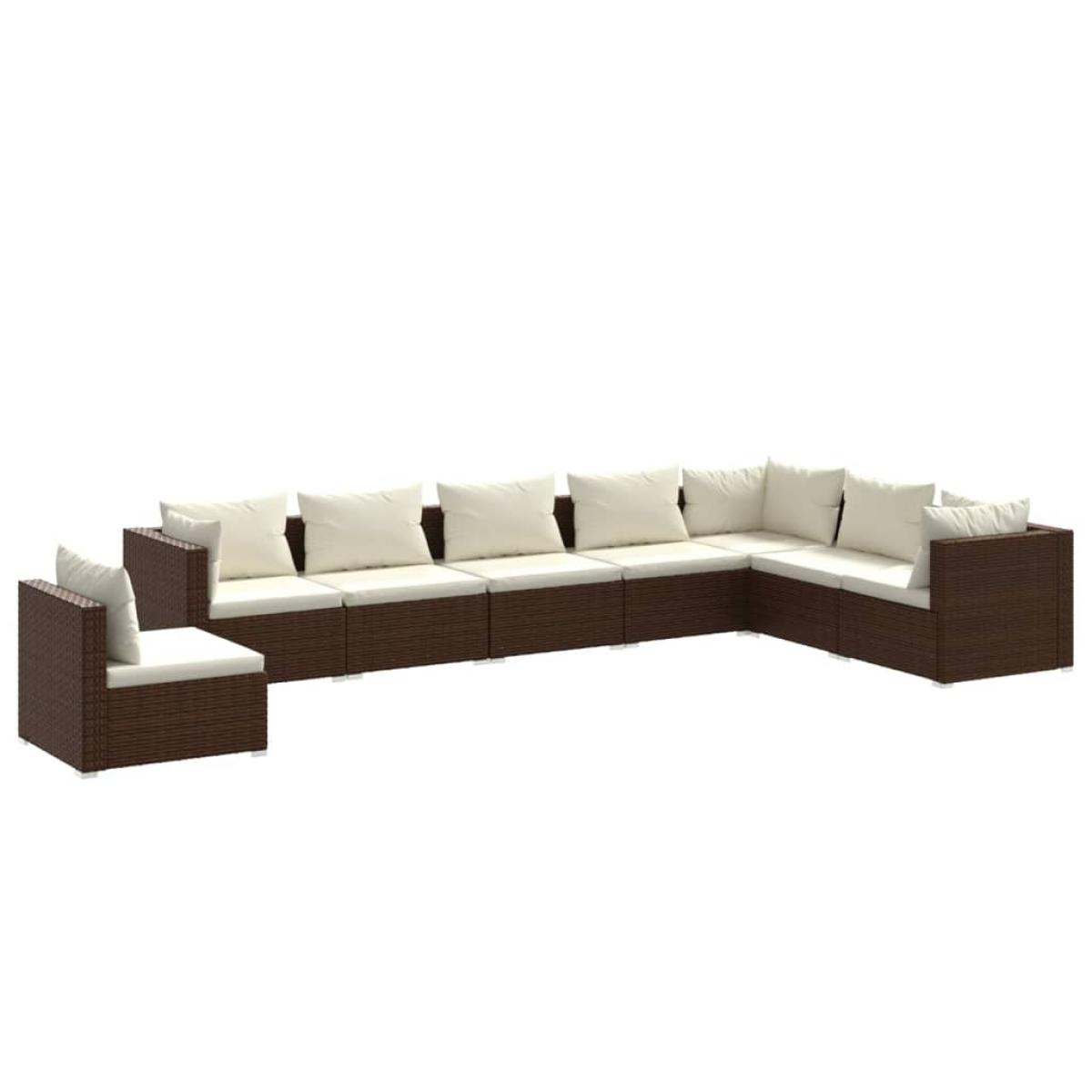 Set muebles de jardín 8 piezas y cojines ratán sintético marrón